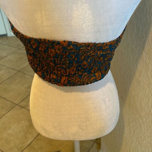 Raga Women's M Smocked Bandeau Tube Top Turquoise Brown Floral Boho Beach New - Picture 4 of 7